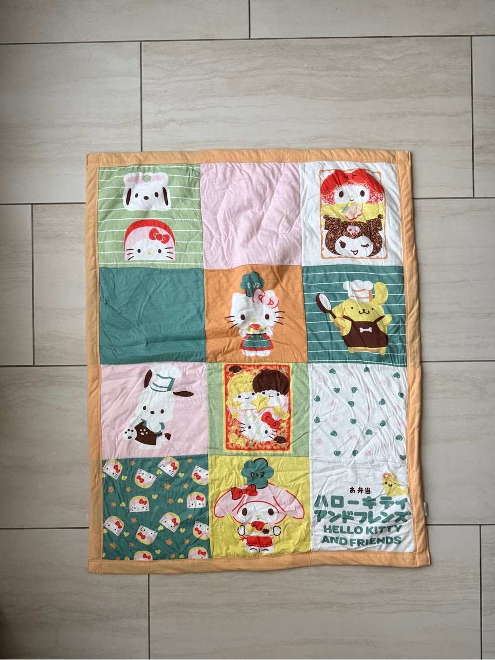 Hello Kitty Patchwork Baby Quilt in Pink, Green, Teal, Peach